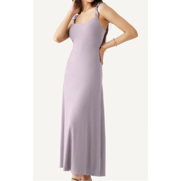 OGL Violet Light Purple Ribbed Stretchy Sleeveless Maxi Dress with Built-In Bra - Picture 1 of 9